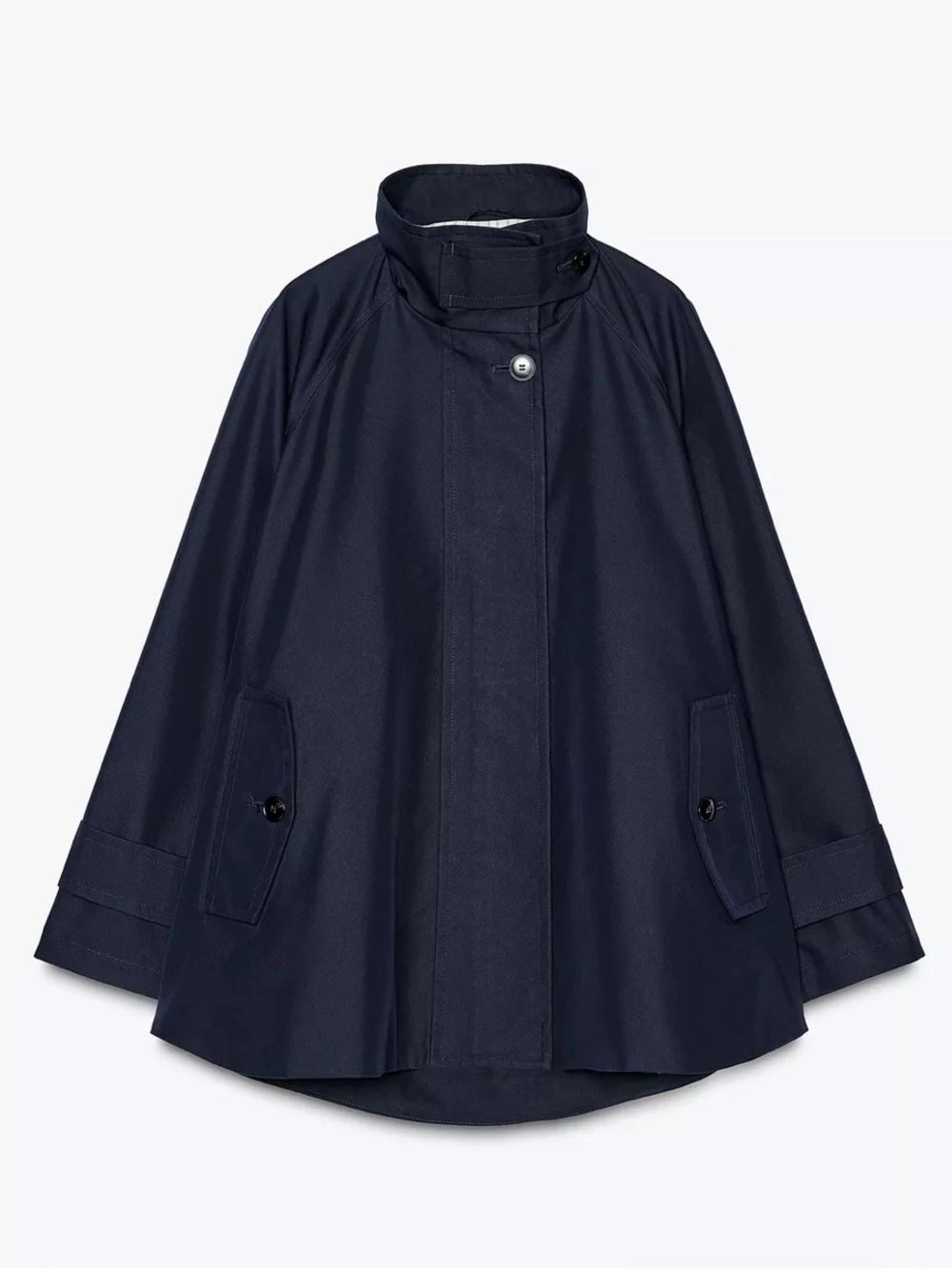 Zara Navy Funnel-Neck Pea Coat Cape Jacket
